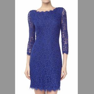 Diane Von Furstenberg Blue Lace 3/4 sleeve "Zarita" Dress